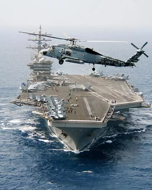 SEA HAWK HELICOPTER & USS DWIGHT D. EISENHOWER 11x14 SILVER HALIDE PHOTO PRINT