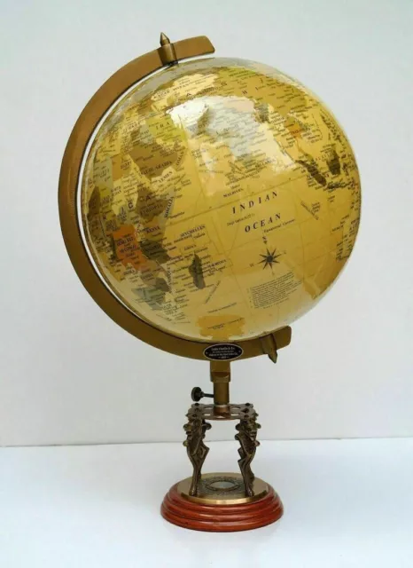Antique 18" Globe World Map Earth Globes With Designer Lions Wooden Base Compass
