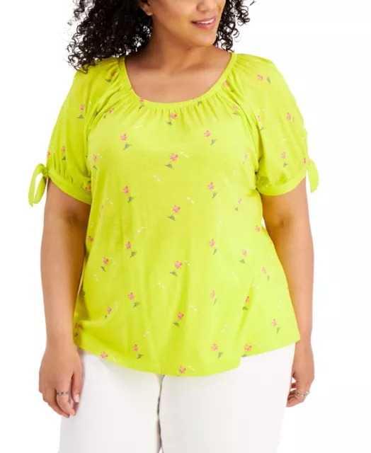 MSRP $57 Style & Co Plus Size Printed On/Off-Shoulder Top Yellow Size 1X