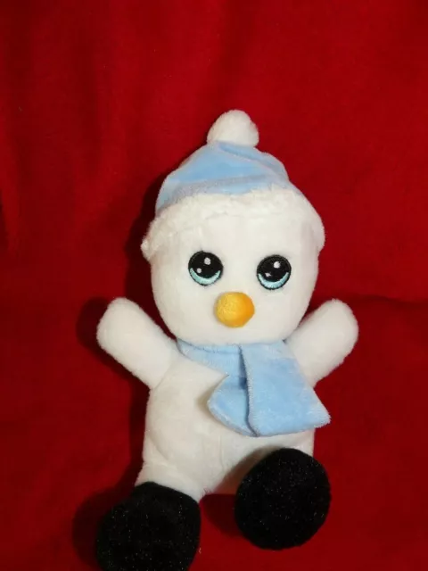 Doudou Peluche PEEKO Pingouin Bonhomme de Neige Blanc Bonnet Echarpe Bleu