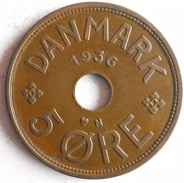 1936 Danemark 5 Ore - Excellent Pièce de Monnaie Danemark Poubelle#D