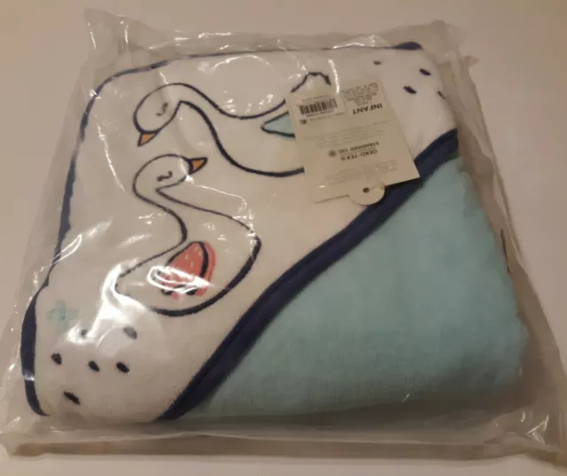 NWT Cloud Island Baby Infant Soft Cotton Hooded Bath Towel - Victory Blue Swans