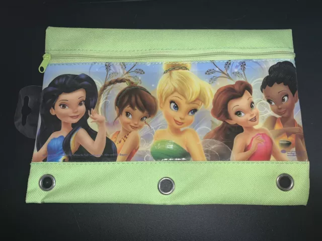 Disney Tinker Bell Fairies Pen and Pencil Pouch Case Cloth Plastic Three Ring