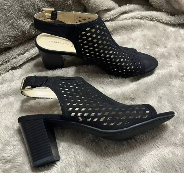 LIZ CLAIRBORNE WOMEN S Shoes Size 9.5 Gavi Heeled Sandal Zip Black