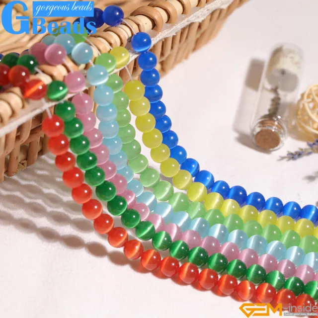 Cat Eye Lad Created Round Stone Jewelry Making Design Craft Beads 15"gbeads