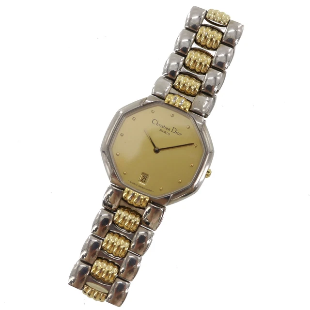 Christian Dior Used Wristwatch Silver Gold Stainless Swiss Vintage #AF477 M