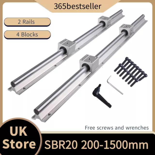 2X Shaft SBR20 200-1500mm Linear Rail & 4X SBR20UU Rod Slide Guide Set