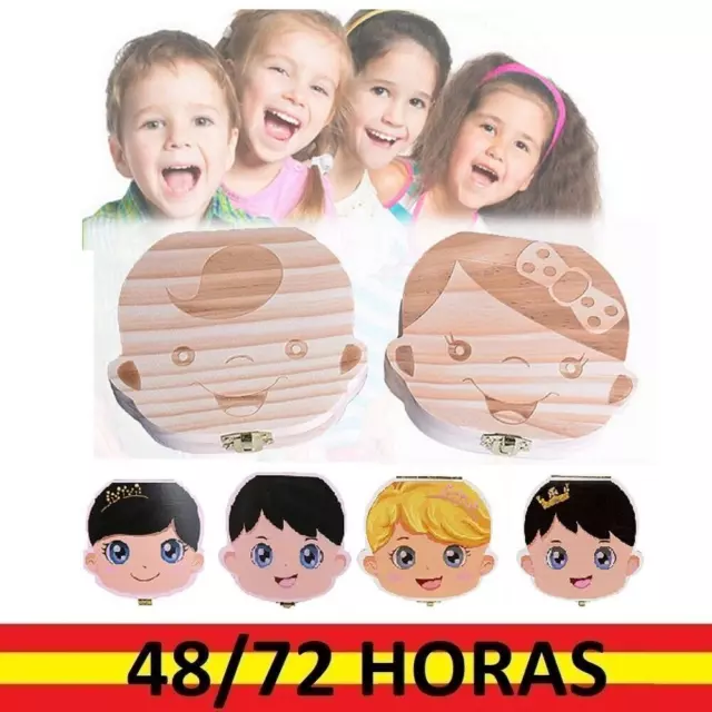 Caja Dientes De Leche Organizador Madera Castellano Niño Niña Ratoncito Perez