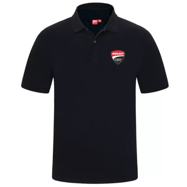 Genuine Official Ducati Corse Motorcycle Superbike Black Mens Polo Tee T-Shirt