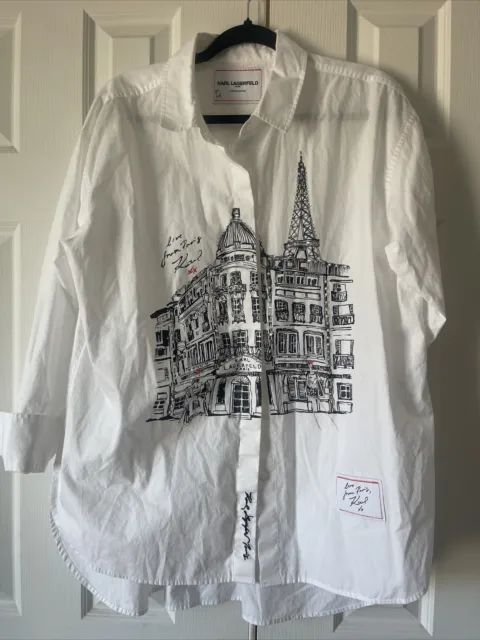 KARL LAGERFELD PARIS Poplin Embroidered Logo Lng Sleeve  Shirt ~ Sz L Rare VTG