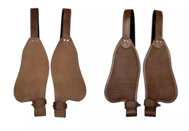 Rough-Out Leather Western Tooled Basketweave Replacement Fender Pair Fenders Set