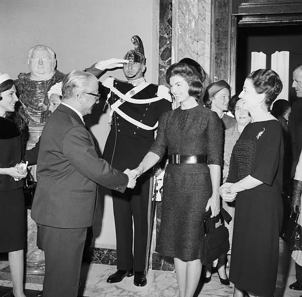 JACQUELINE KENNEDY SHAKES hands Italian President Giovanni Gron- 1962 ...