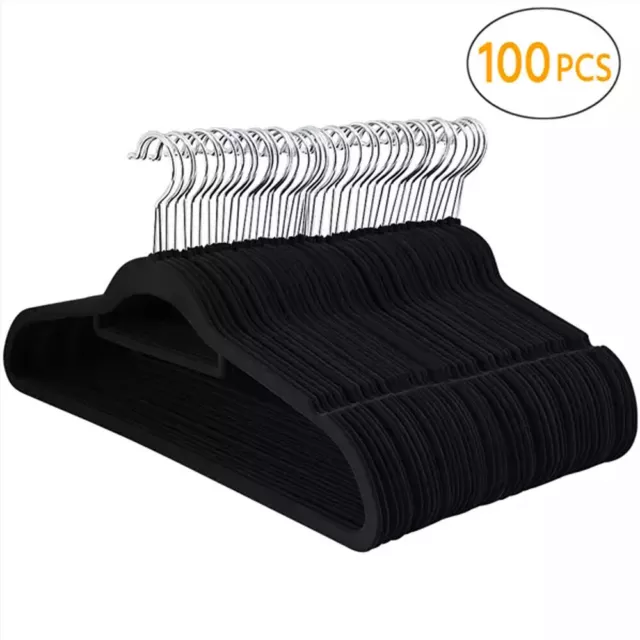 100 pcs Non Slip Flocked Coat Suit Hangers Velvet Hangers Space Saving Hangers