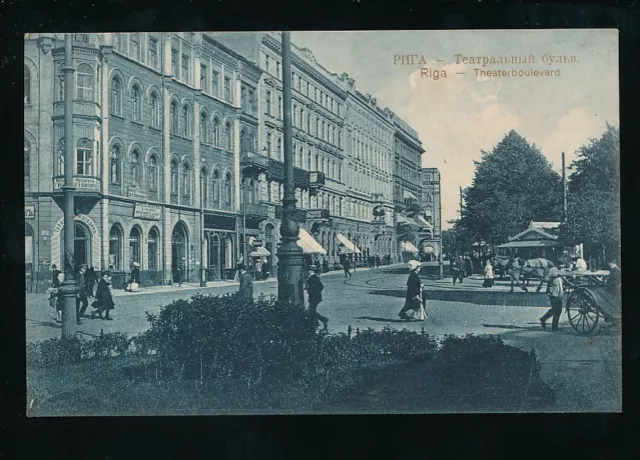 Latvia RIGA Theatre Boulevard c1900s PPC