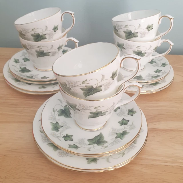 DUCHESS 'IVY' BONE China Tea Set Trios Tea Cups Saucers & Side