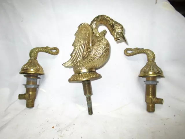 Large heavy solid brass swan bathroom lavatory sink faucet set