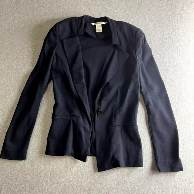 Diane Von Furstenberg Womens Blazer Top Size 6 Navy Blue Padded Shoulders