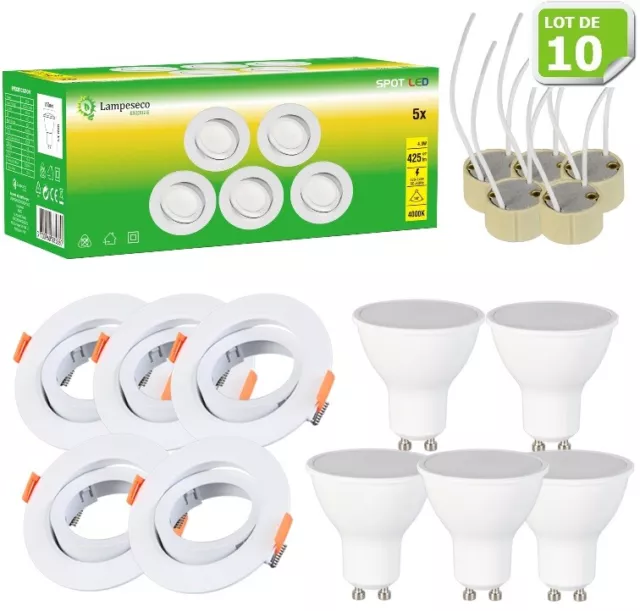 Lot de 10 Spot LED 4.9W 120° GU10 orientable downlight Ø90 Lumière Blanc Neutre