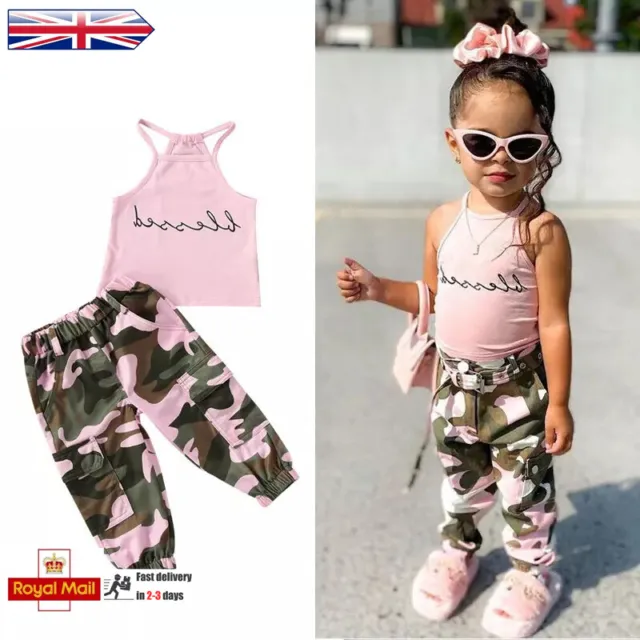 Toddler Baby Girls Camoflage Vest Tracksuit Outfits Tops Pants Clothes Set