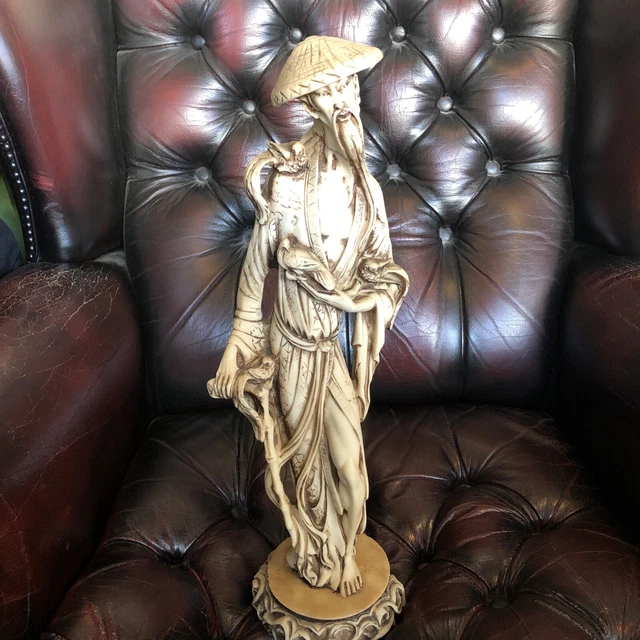 Vintage Tall Oriental Chinese Resin Figurine 46 cm With Repair Very Impressive