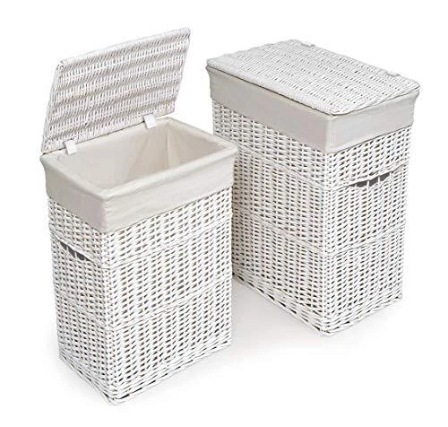 Wicker Two Hamper Set with Liners - White/White