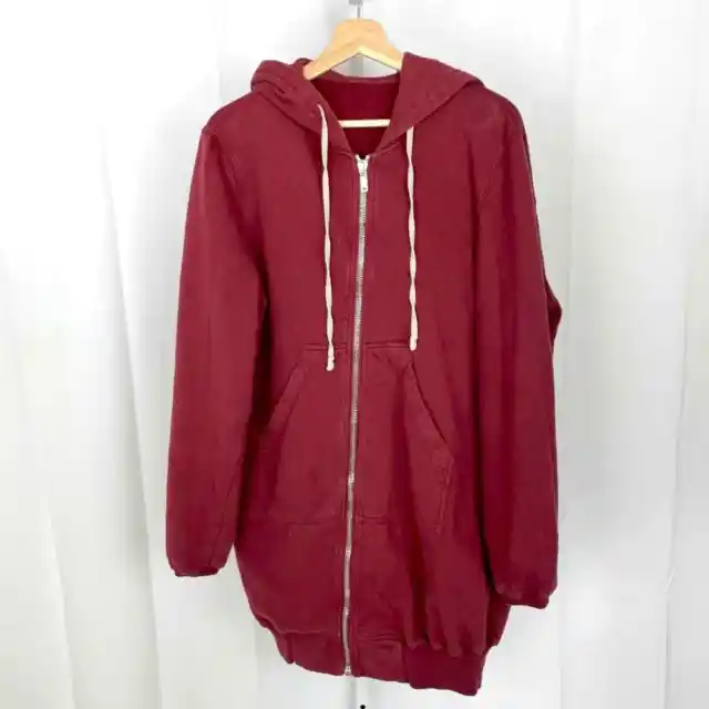 Rick Owens DRKSHDW Full Zip Hoodie Sweatshirt Jacket Burgundy Red One Size