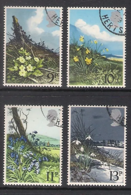 GB 1979 sg1079-82 Primavera fiore selvatico primula narciso bluebell goccia neve usato