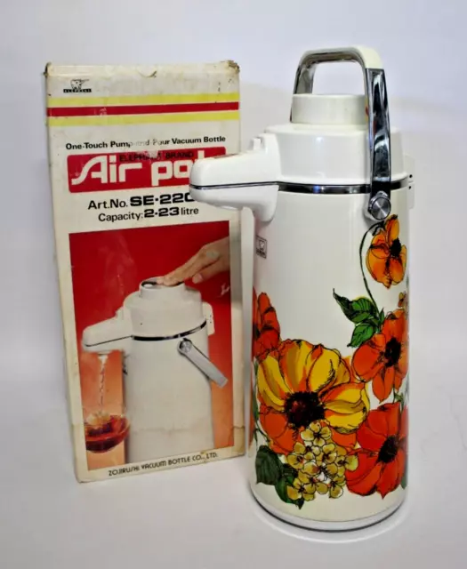 Vintage King 1.9 Liter Metal Pump Flask Thermos Hot Cold Floral Print