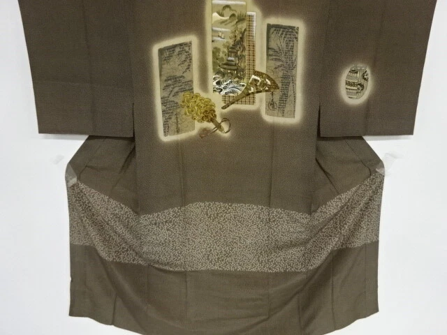 09599# Japanese Kimono / Antique Mens Juban / Tanzaku With Scenery