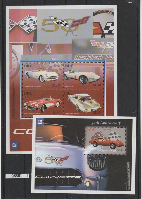 Niue 50th Anniversary Corvette - 5 V. IN 2 Bf MNH MF95551
