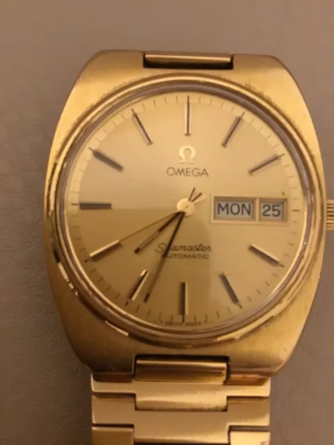 Omega Automatic Seamaster Mens Watch Day Date Gold Plated Working 1980’s