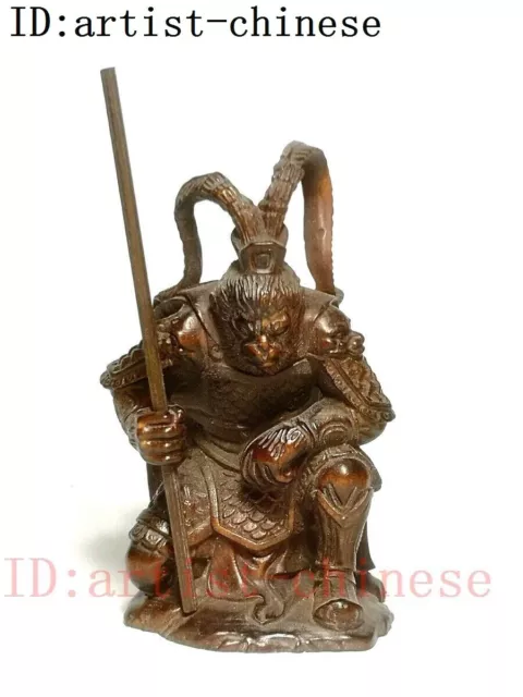 Japanese boxwood hand carved Sun Wukong Statue Old Ornament collectable gift