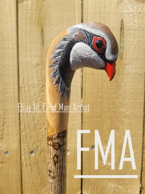 French Partridge Head Walking Stick Hand Carved Wooden Bird Walking Cane Gift W