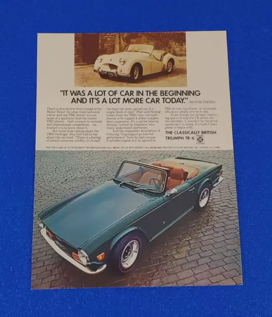 1972 Triumph Tr6 Convertible Original Color Print Ad Free Shipping Lot Green