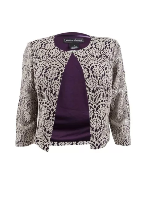 JESSICA HOWARD Womens Purple Sequined Bolero Evening Jacket Size: 10