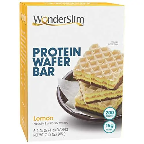 WonderSlim Proteína Oblea Snack Barra Limón 200 Calorías 15g Proteína 0mg Colest...