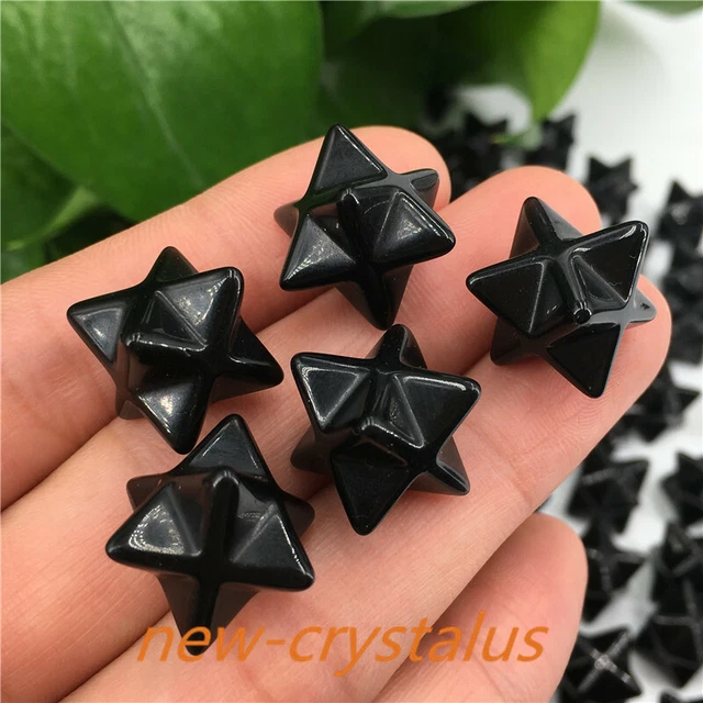 5pcs Natural obsidian Merkaba Star Carved Quartz Crystal Skull Reiki Healing