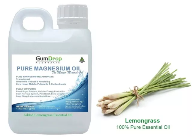 PURE MAGNESIUM OIL/ Bulk Concentrated With Lemongrass Essential Oil 47% Pure