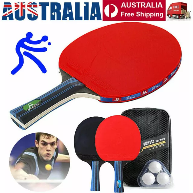 Wooden Racket Set For Ping Pong/Professional Table Tennis with 2 Bats,3 Balls AU