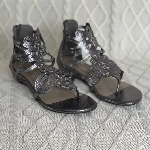 EUC Dream Pairs Women's Sz 10 Dressy Gladiator Sandals, Pewter Gunmetal Grey
