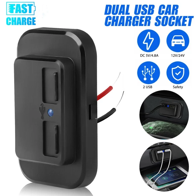 12V 24V 4.8A LED Dual USB Port Car Fast Charger Socket Power Outlet Waterproof