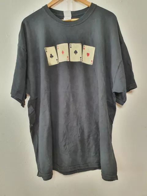 Vintage Gambling Shirt Mens Size 2XL XXL Black Aces Cards Las Vegas 90s Casino