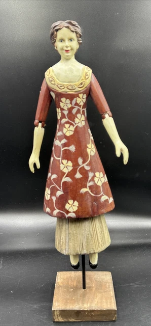 Stunning VTG Foreside Handcrafted Carved Wooden Folk Art Woman Doll Large 17” S1