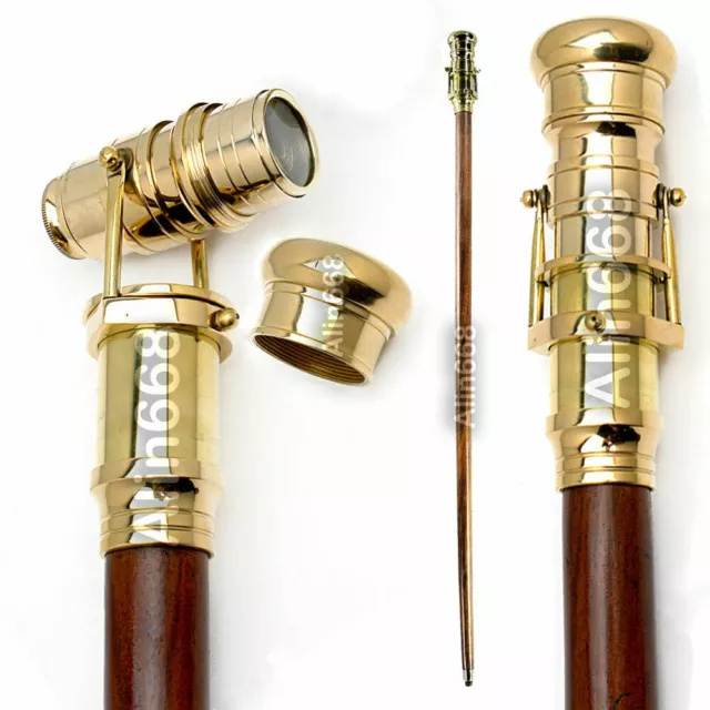 Walking Stick 39 inch with Fitted Solid Brass Telescope Handle Wooden Cane Gift