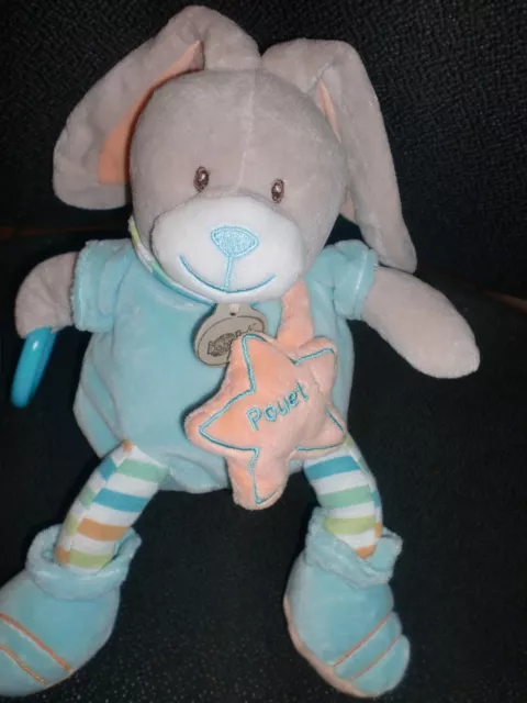 GM doudou peluche lapin Stello bleu orange étoile Pouet BABY NAT' babynat 27cm