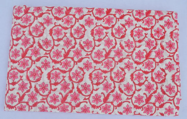 Indian Hand Block Print Cotton Pink Fabric Clothing Running Dressmaking Fabric