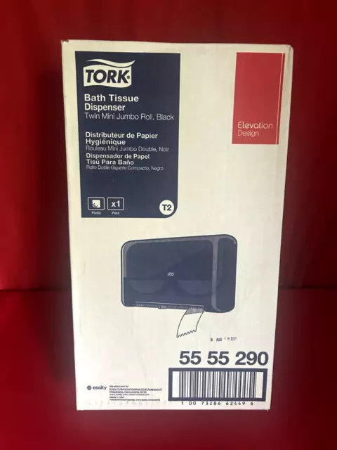 TORK 55 55 290 Bath Tissue Dispenser Twin Mini Jumbo Roll Black T2 Elevation JJ