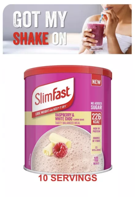 Batido en polvo SlimFast mezcla comida reemplazo dieta pérdida de peso blanco choque frambuesa