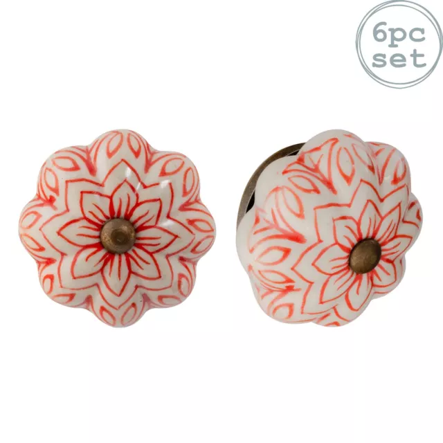 6x Rouge 4.5cm Floral Céramique Boutons de Tiroir Armoire Poignées de Porte