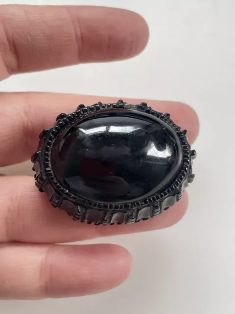 Victorian Antique Polished Whitby Jet Chunky Large Mourning Brooch Pin 1.75"